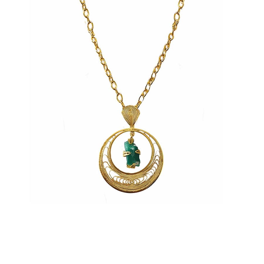 GR054 EMERALD ROCK AMULETTE LOOP CHAIN NECKLACE - Image 1
